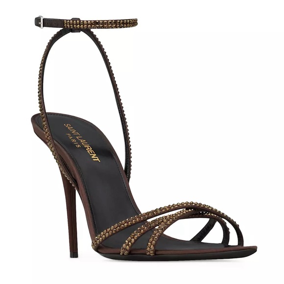 YSL Ava Sandals in Crepe Satin with Rhinestones - Picture 1 of 17